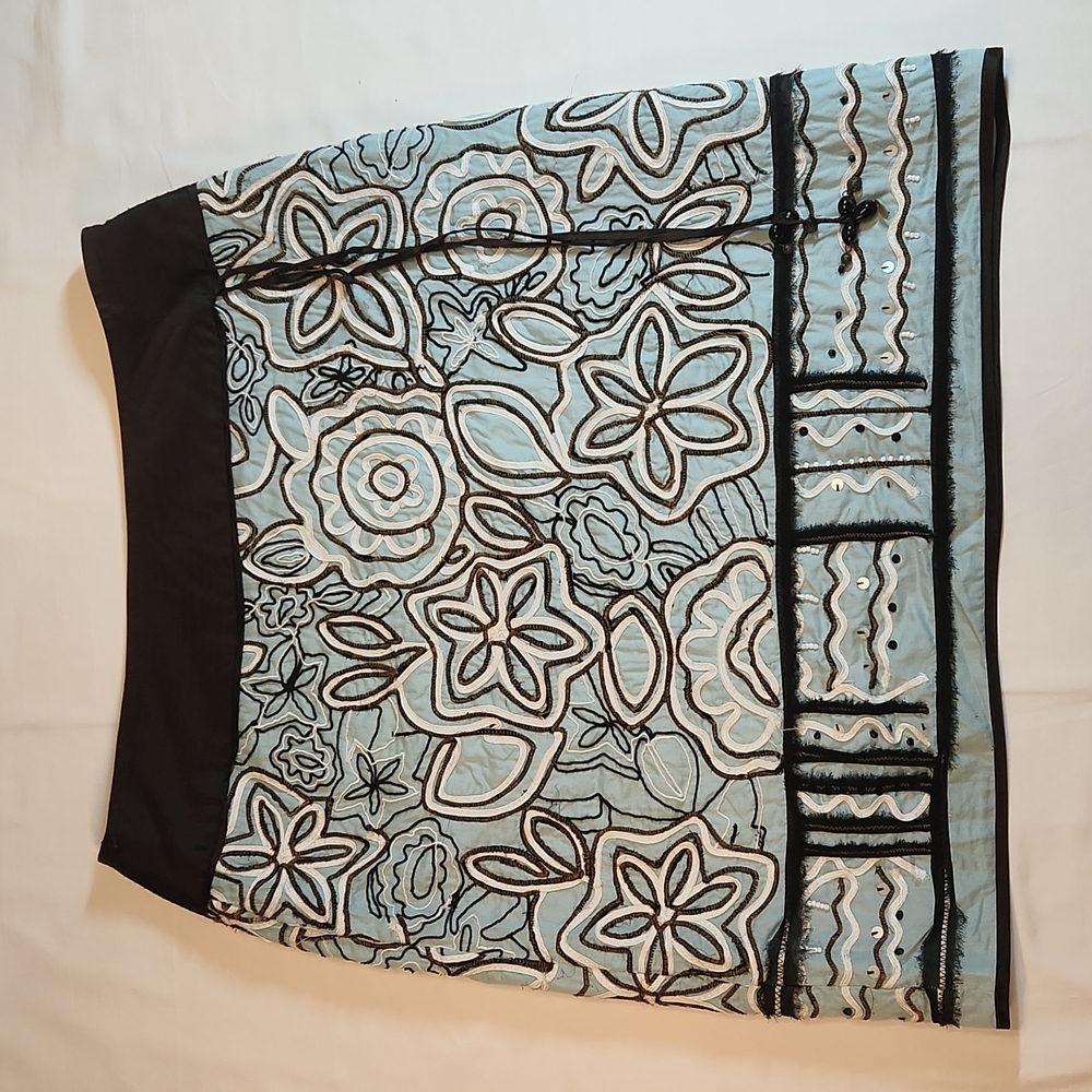 Etcetera embroidered skirt, size 10, blue and brown